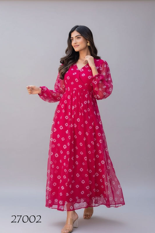 Pink Beautiful Floral Printed Soft Georgette Fabric Casual Wear Readymade upto 6XL size