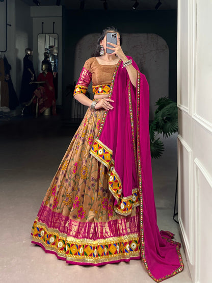 Floral Printed Beautiful Tasar Soft Silk Chaniya Cholis for Navratri