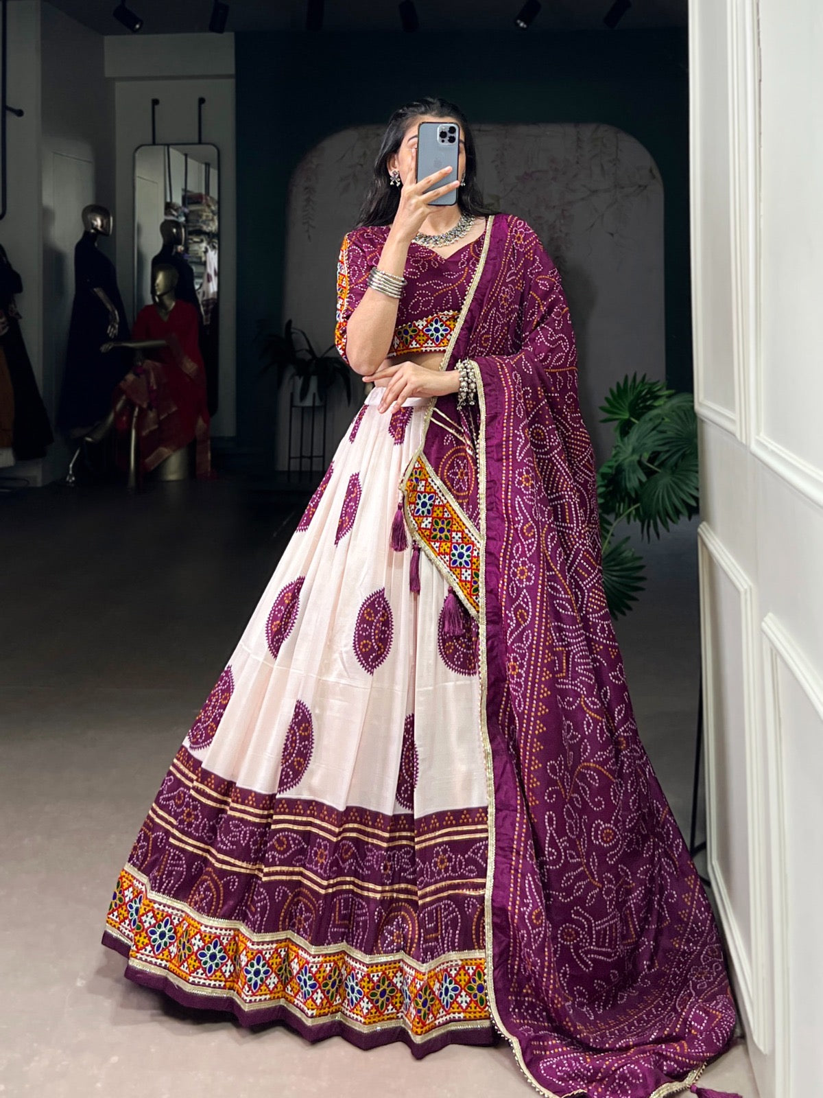 Beautiful Bandhej Print Silk Lehenga Choli Fully Stitched