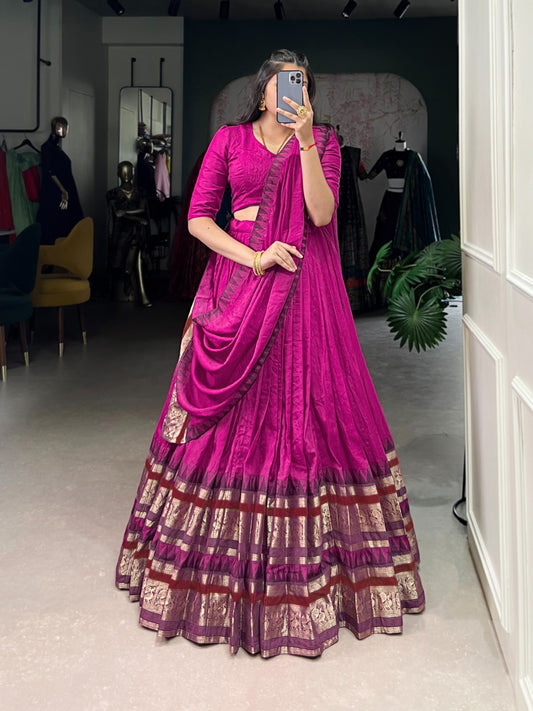 Manyata - Classic Plain Fabric with Zari Border Lehenga Fully Stitched