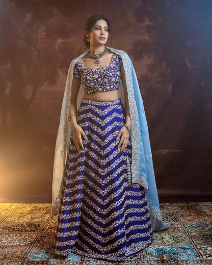 Premium Royal Blue Silk Lehenga with Heavy Embroidery Fully Stitched