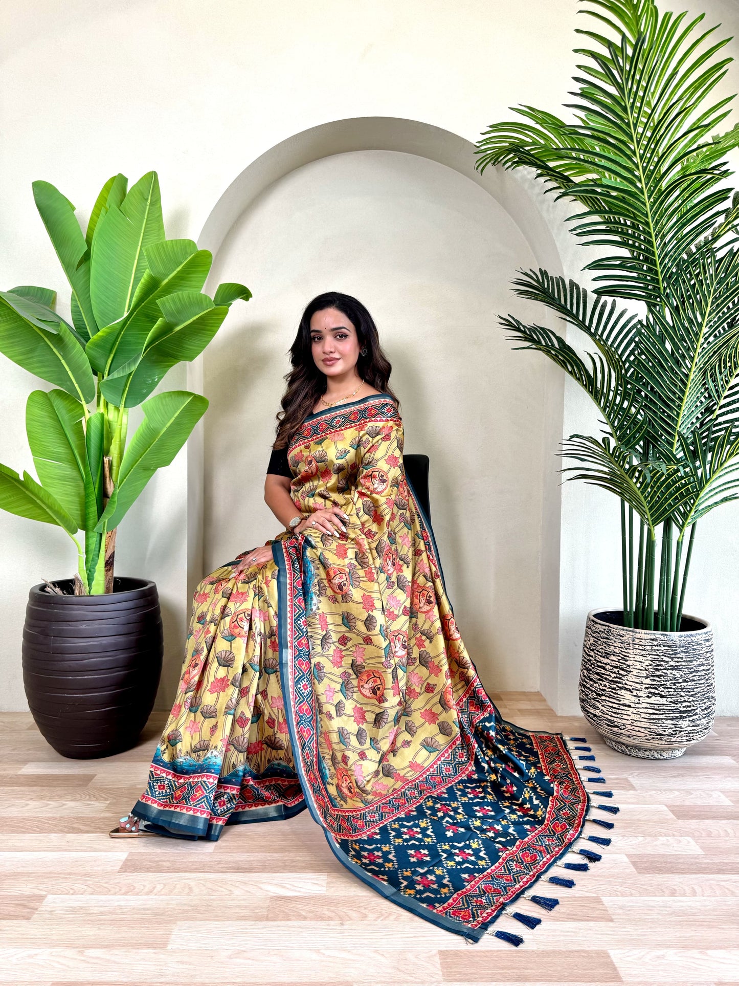 Ramya - Beautiful Dola Silk Printed Saree with Stitched Blouse Options