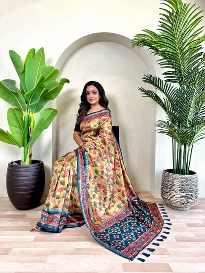Ramya - Beautiful Dola Silk Printed Saree with Stitched Blouse Options