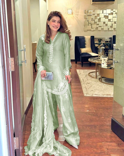 Preet - Beautiful Soft Silk Embroidered Salwar Suit Fully Stitched