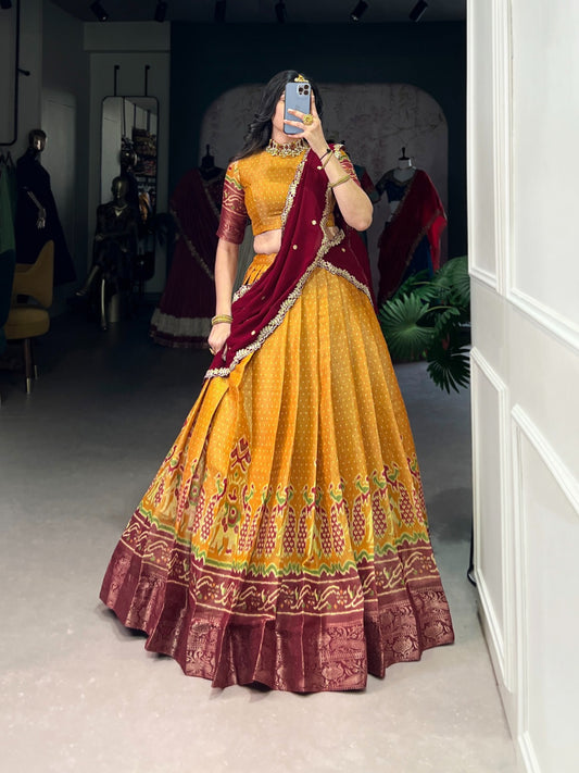 Navratri Silk Lehenga Choli with Patola Print and Work Dupatta Fully Stitched