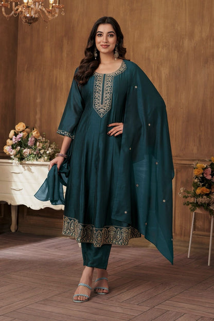 Vichitra Silk Embroidered Suit Fully Stitched