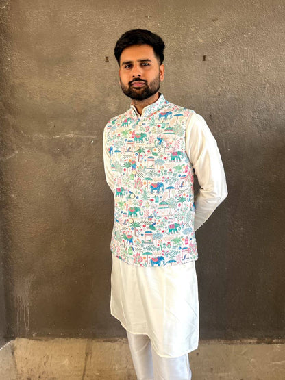 Veer - Premium Men's Rayon Silk Koti Kurta Pajama