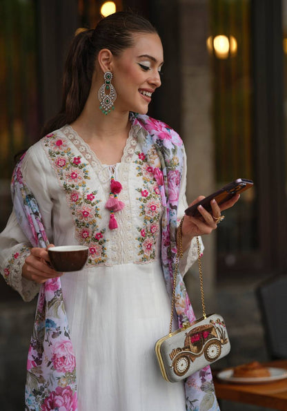 Floral kurti with pant and dupatta