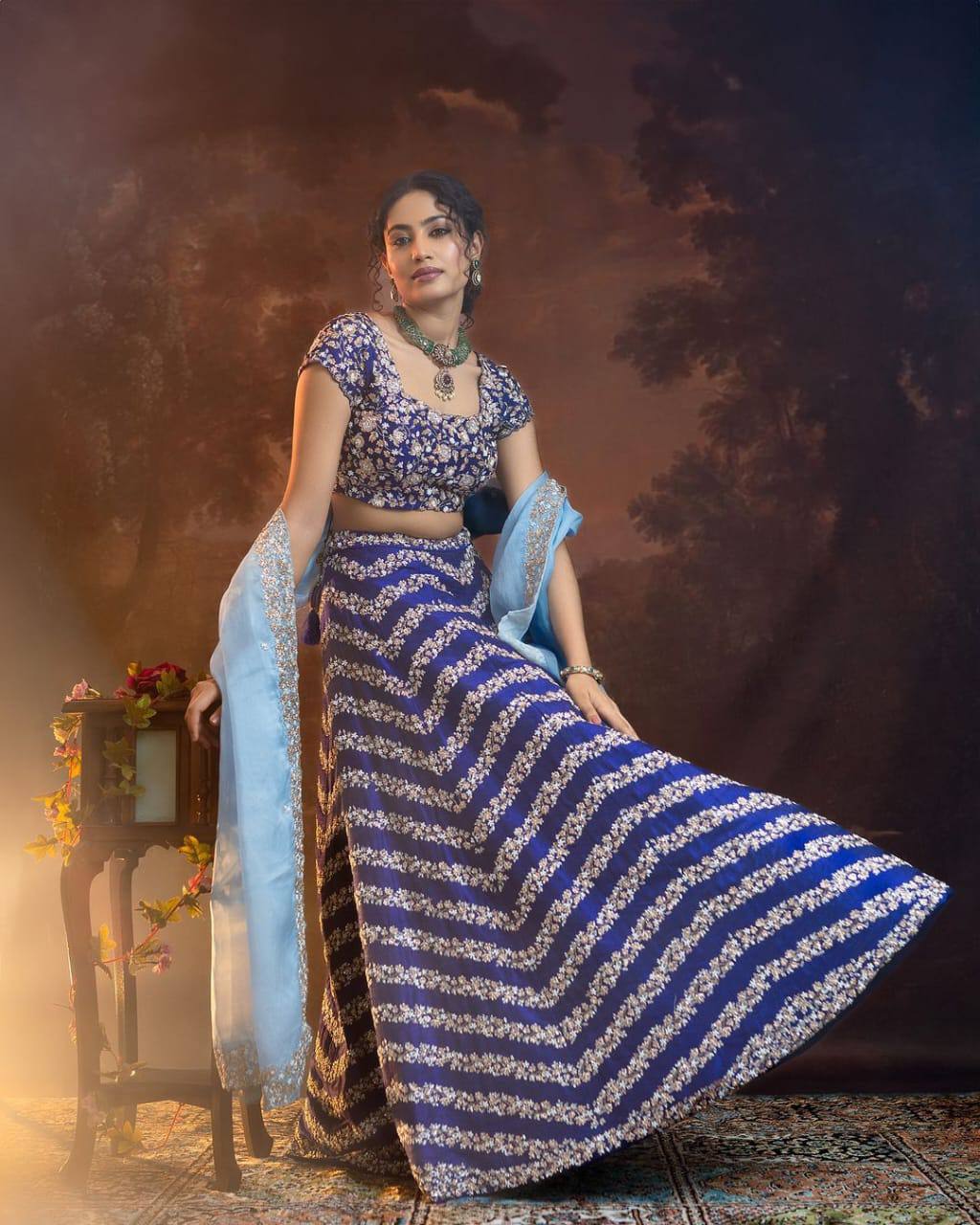 Premium Royal Blue Silk Lehenga with Heavy Embroidery Fully Stitched