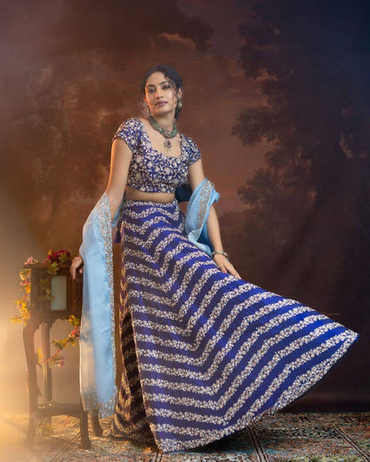 Premium Royal Blue Silk Lehenga with Heavy Embroidery Fully Stitched