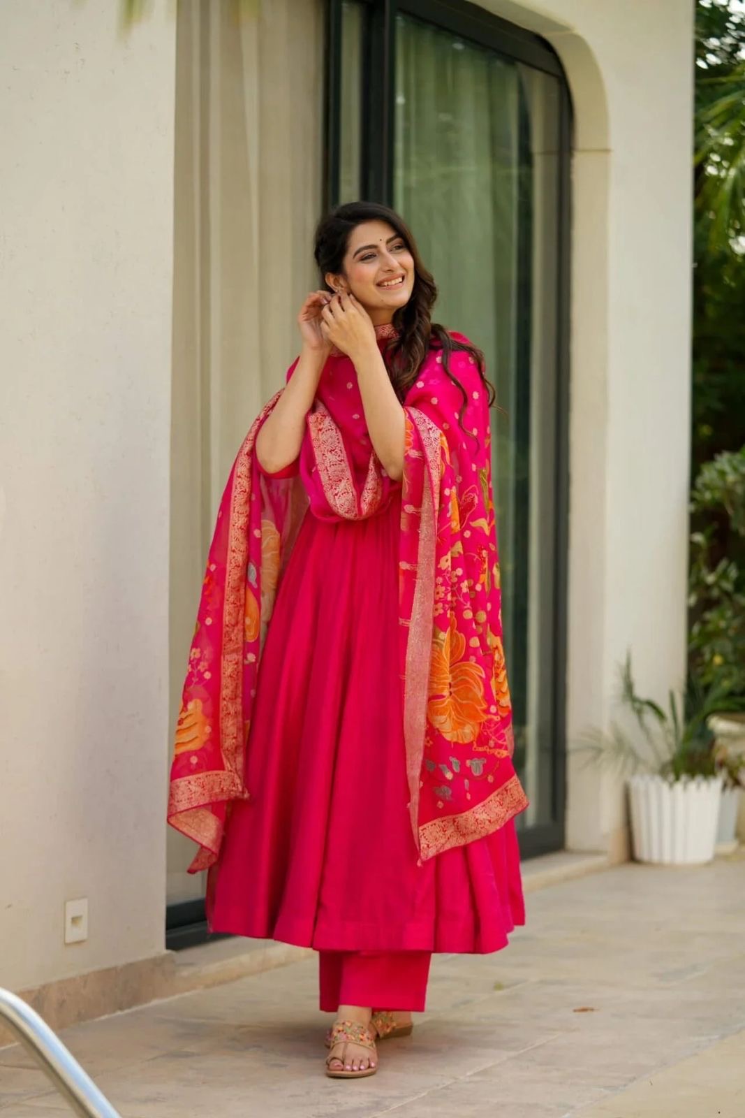 Rani Pink Good flaired Anarkali readymade Gown