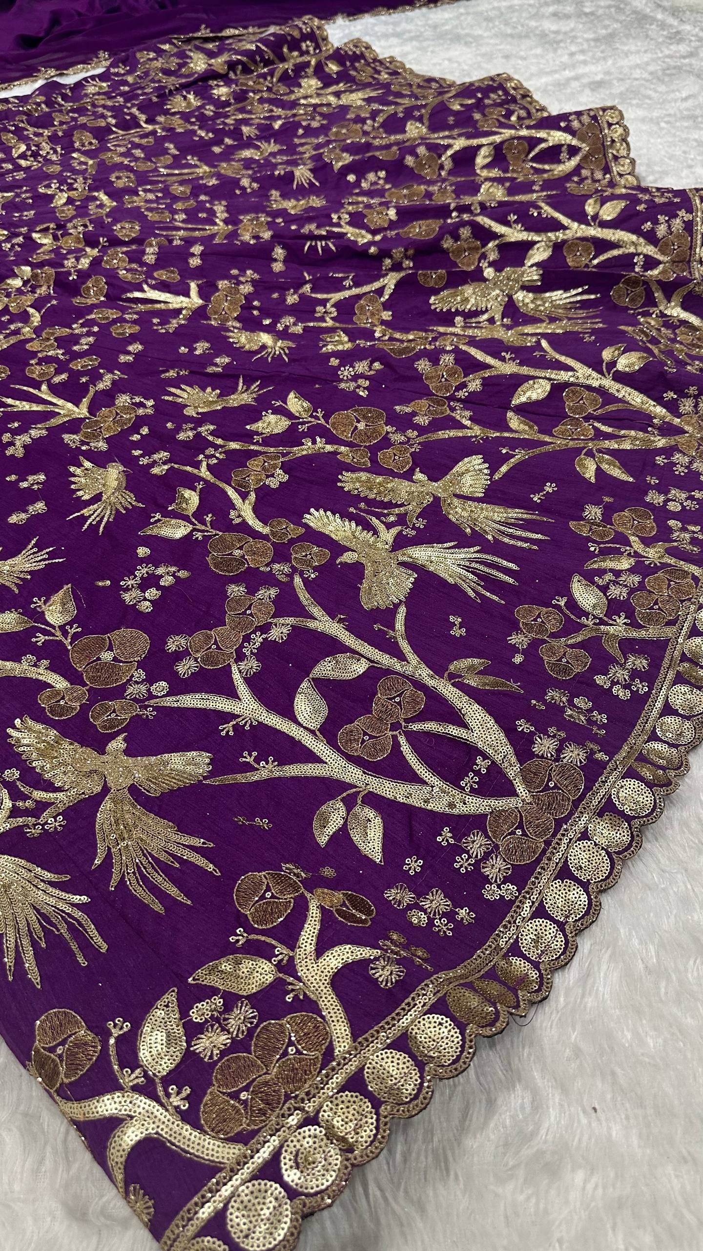 Pichola - Premium Silk Purple Embroidered and Sequins Work Lehenga Fully Stitched