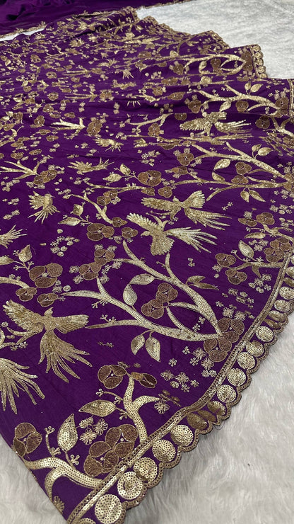 Pichola - Premium Silk Purple Embroidered and Sequins Work Lehenga Fully Stitched