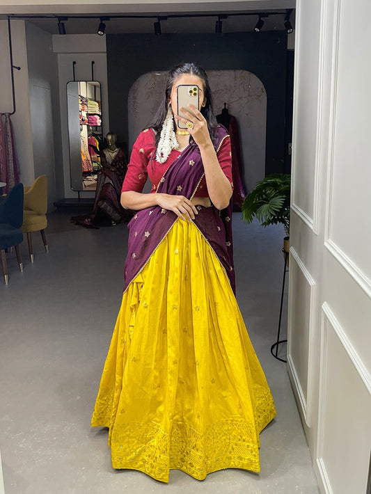 Thread and sequins embroidered lehenga