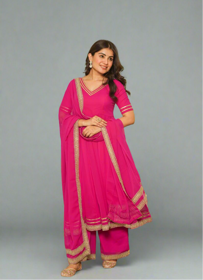 Beautiful Rani Pink Soft Georgette Anarkali Suit Fully Stitched
