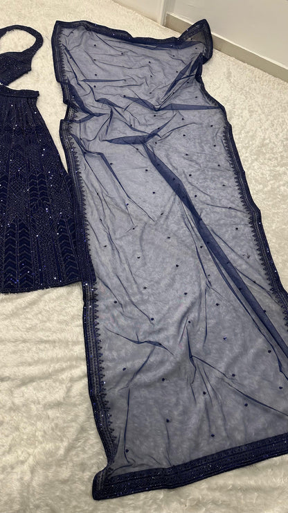 Anoushka - Premium Navy Blue Net Lehenga with Heavy Sequins Work Fully Stitched