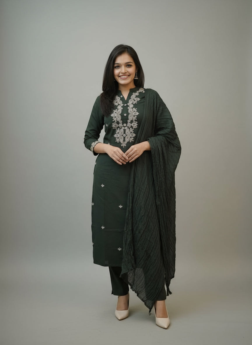 Kavya - Premium Dark Green Kurti Set for all occasions