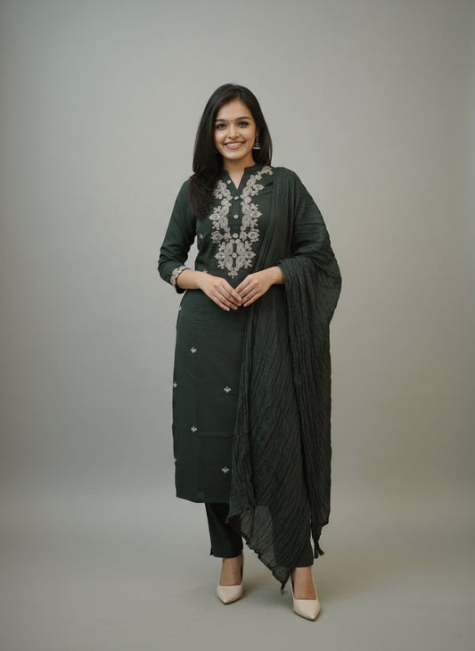 Kavya - Premium Dark Green Kurti Set for all occasions
