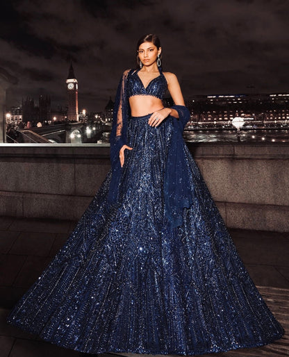 Anoushka - Premium Navy Blue Net Lehenga with Heavy Sequins Work Fully Stitched