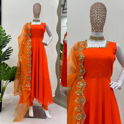 Tangy Orange georgette anarkali style suit readymade