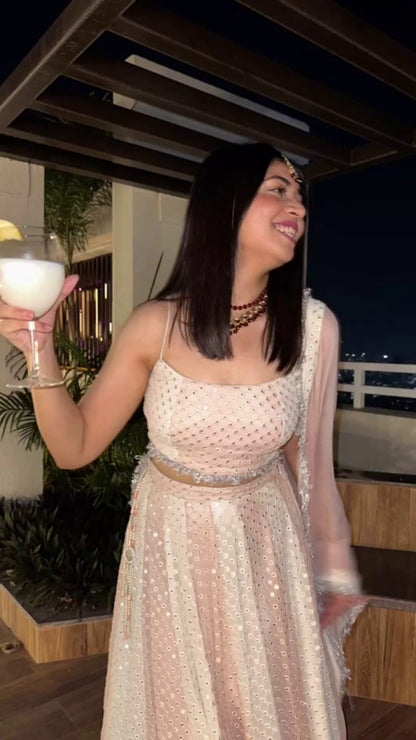 Cream & Pale Pink Beautiful Casual Lehenga Choli Fully Stitched