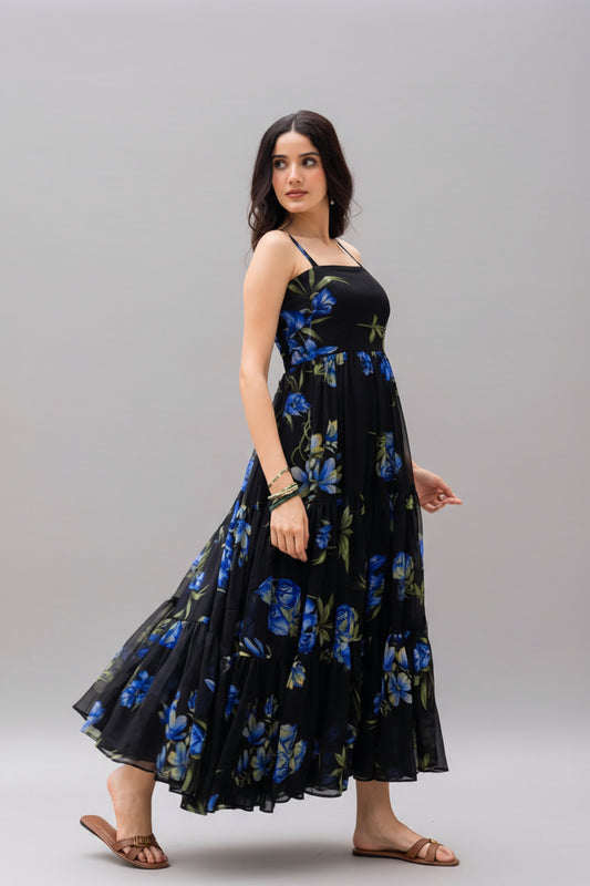 Black Beautiful Floral Printed Soft Georgette Fabric Casual Wear Readymade upto 6XL sizes