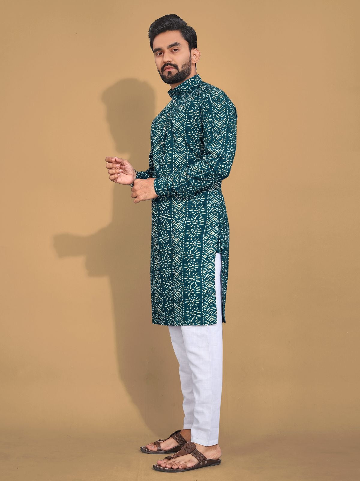 Soft & Comfy Cotton With Foil Print Men's Kurta with Cotton Pajama