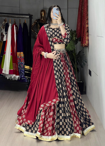 Navratri Special Pure Cotton Ajarakh Print Chaniya Choli Fully Stitched