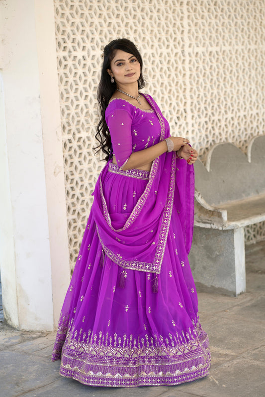 Avantika - Pink Pure Georgette Lehenga with Sequins & Embroidery Work