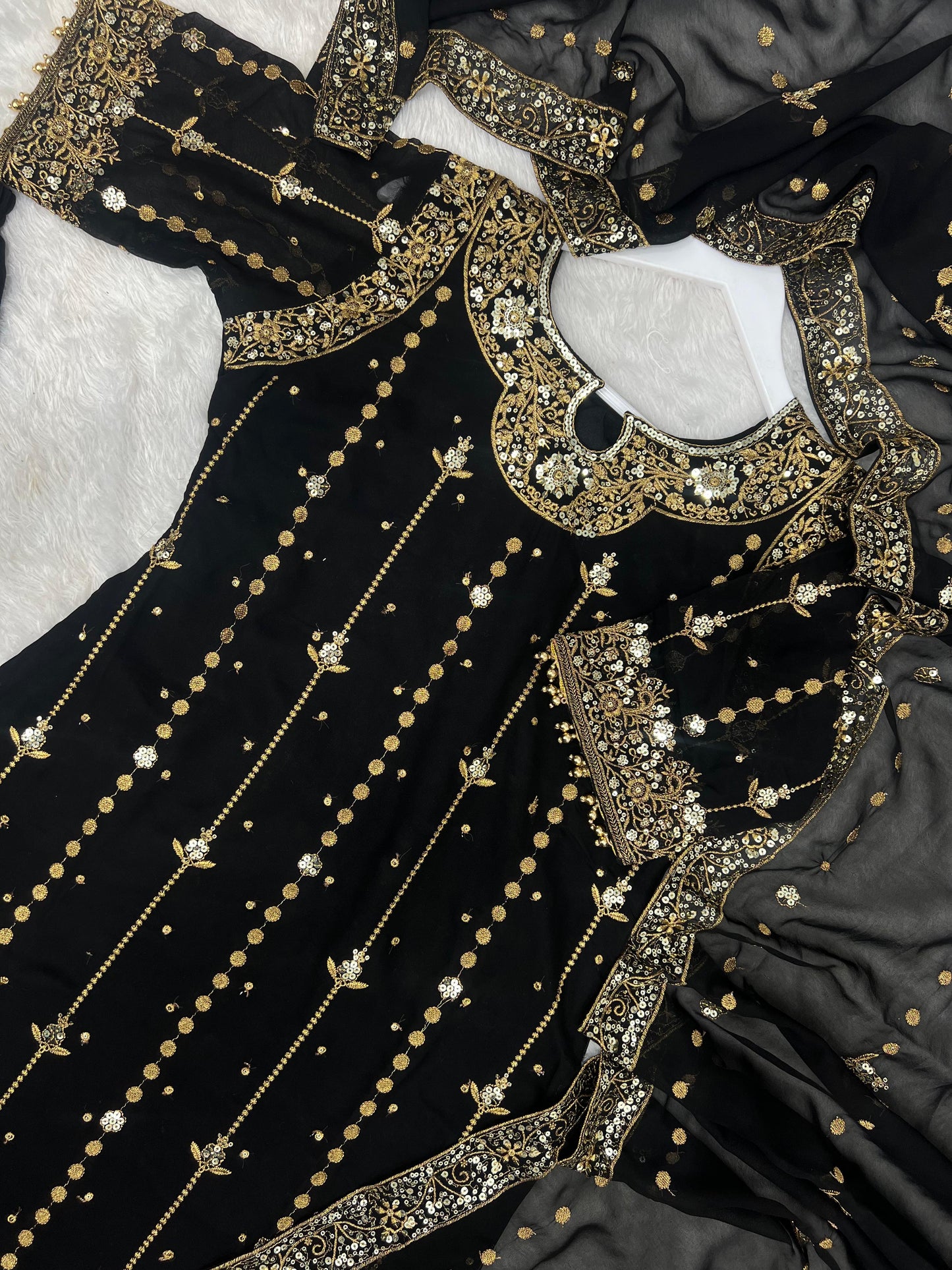 Riwaaz - Soft Georgette Gold Sequins Work Readymade Suit