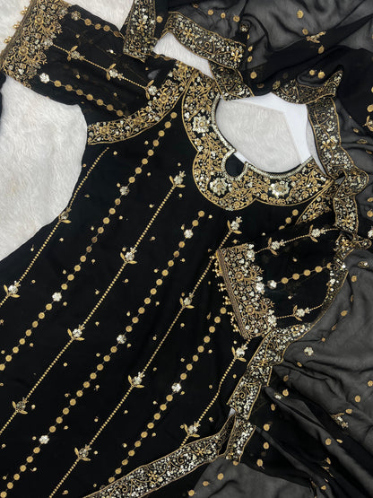 Riwaaz - Soft Georgette Gold Sequins Work Readymade Suit