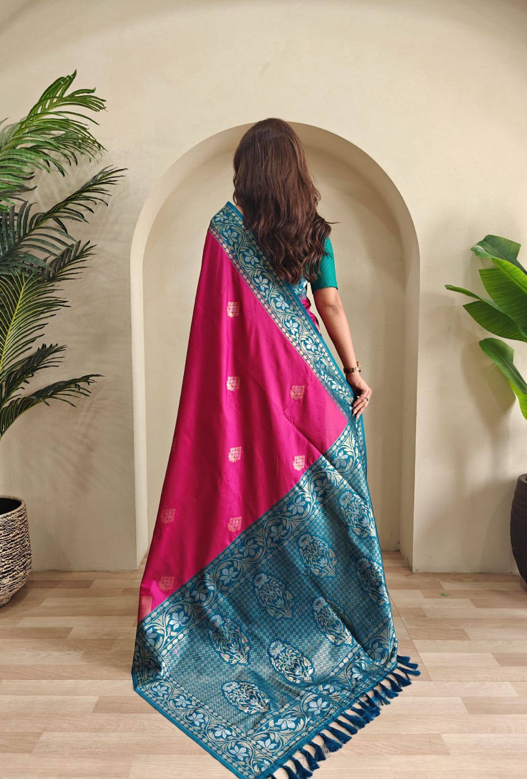 Priyanshi - Beautiful Dual Tone Soft Silk Saree with Zari Weaves with Stitched Blouse