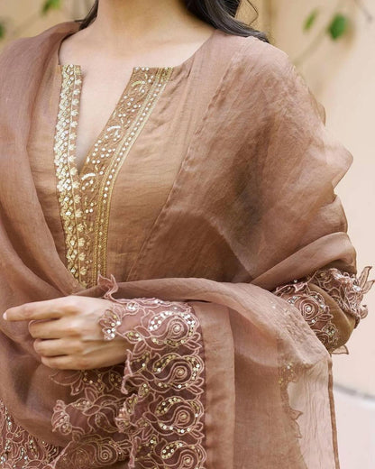 Premium Brown Chanderi Silk Readymade Suit