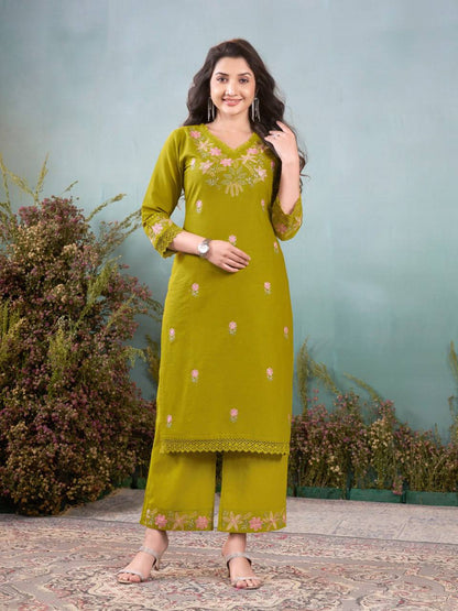 Premium Khadi Cotton Embroidery Kurti Set upto 5XL Sizes