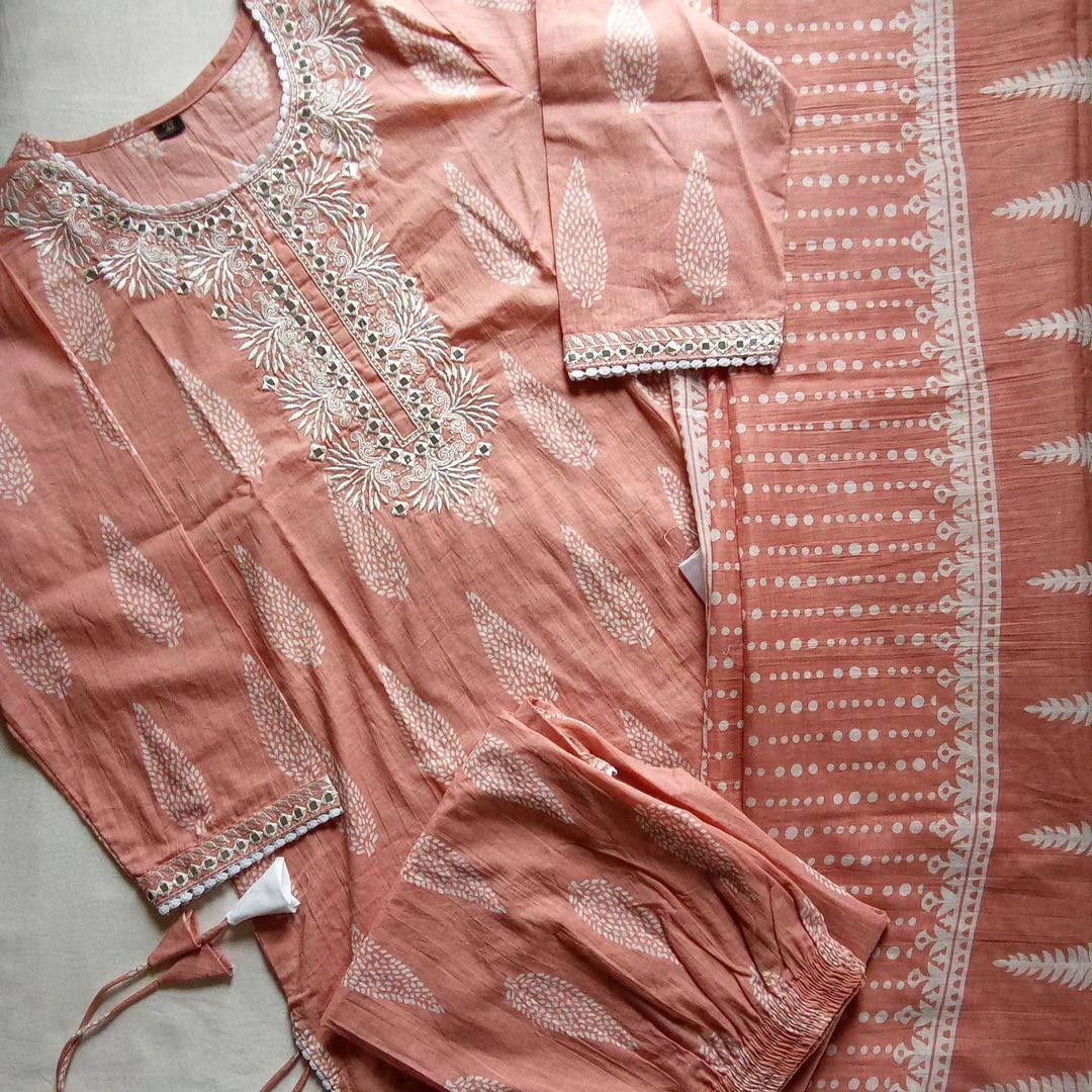 Pastel Peach soft cotton suit with pant and dupatta