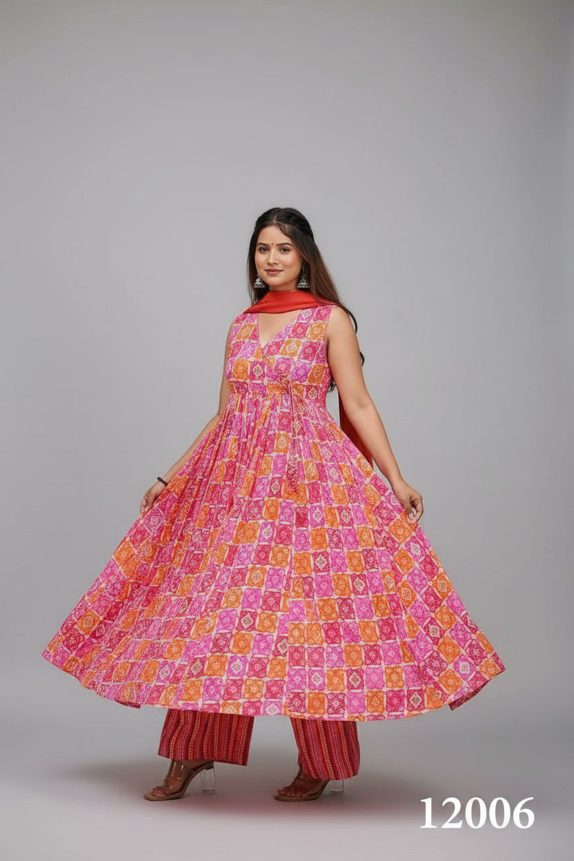 Floral Soft Silk Printed Casual Kurti Pant Set Fully Stitched upto 6XL Sizes