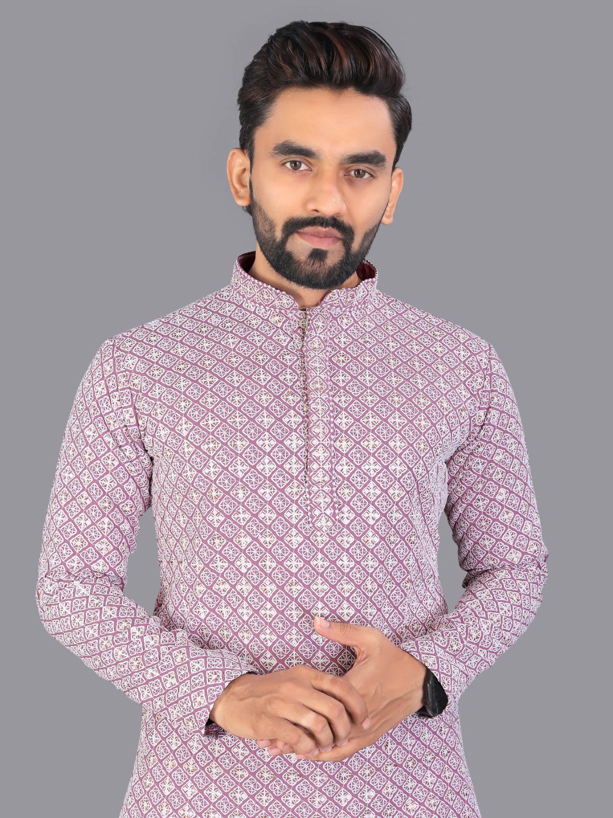 Utsav - Premium Lucknowi Work Rayon Cotton Men's Kurta with Pajama