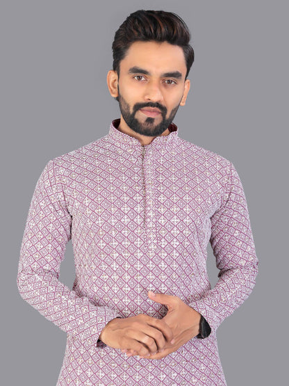 Utsav - Premium Lucknowi Work Rayon Cotton Men's Kurta with Pajama