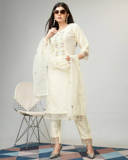 Cream viscose fabric kurti set