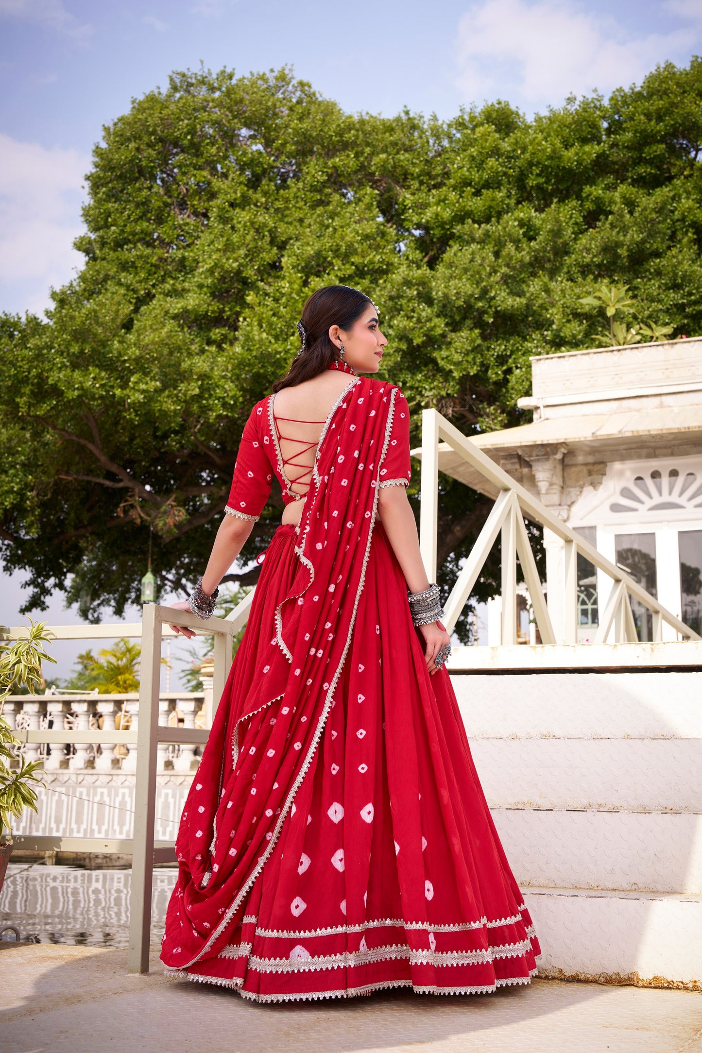 Premium Soft Chanderi Silk Bandhani Style Chaniya Cholis Fully Stitched