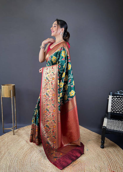 Premium Soft Silk With Rich Patola Weaving and Contast Pallu with Stitched Blouse
