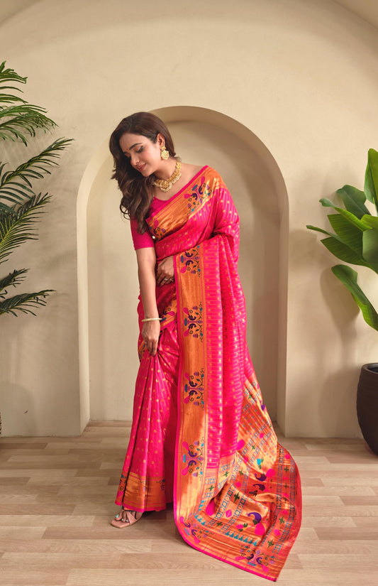 Pure Paithani Silk Rich Weaving Saree with Readymade Blouse ( as per your requirements)