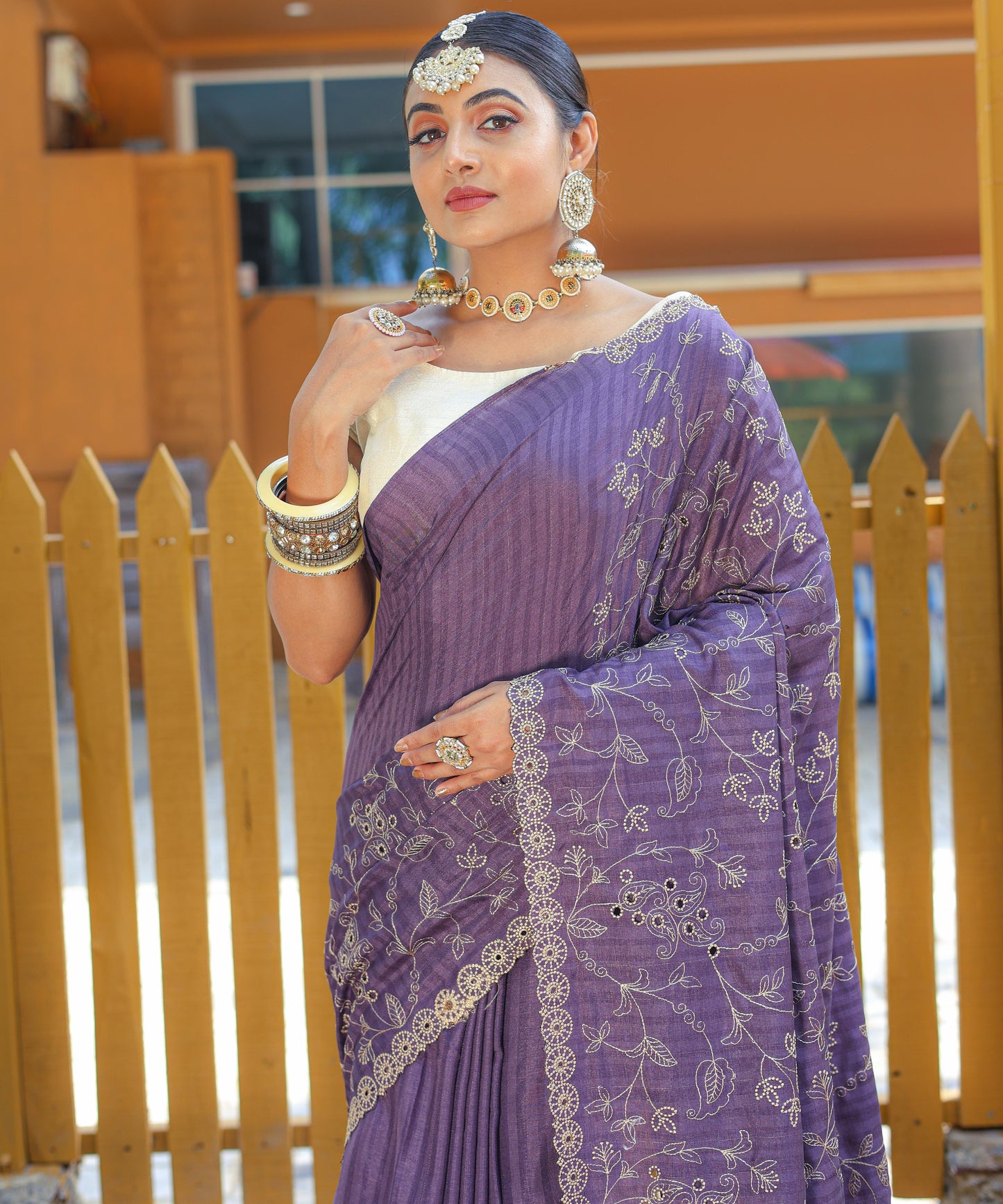 Nazzakat - Beautiful Handwork Pure Silk Saree with Floral patterns and Stitched Blouse Options