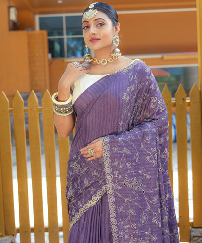 Nazzakat - Beautiful Handwork Pure Silk Saree with Floral patterns and Stitched Blouse Options