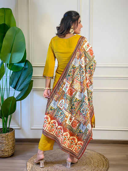 Adaa by Kiara - Beautiful Mustard Silk Kurti Readymade Set