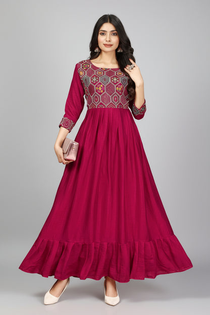 Rani Pink Vichitra Silk Gown Fully Stitched