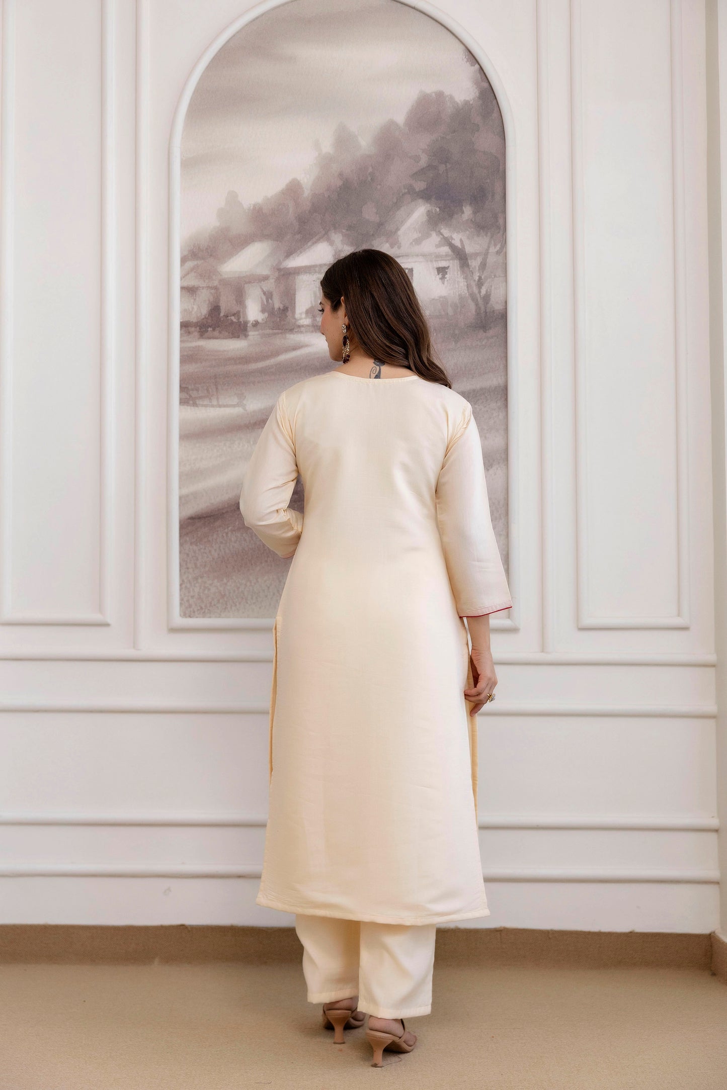 Creame Soft Chanderi Silk Kurti Lightweight and Minimal Fully Stitched