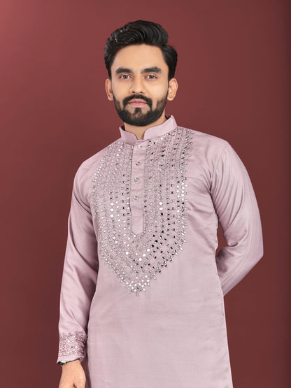 Men's Unique Exclusive Kurta with Real Mirror Neck Work with Cotton Pajama
