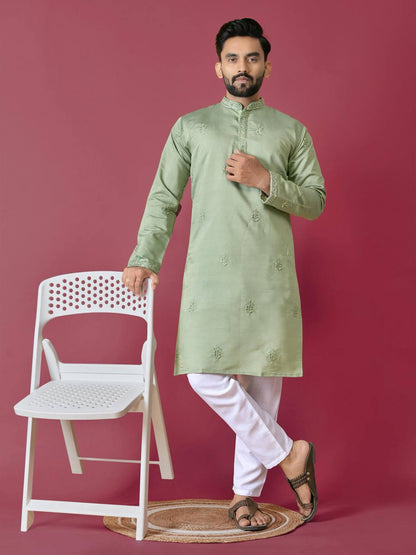 Premium Handwork on Silk Kurta with Pajama for Men