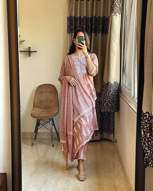 Pastel Peach soft cotton suit with pant and dupatta
